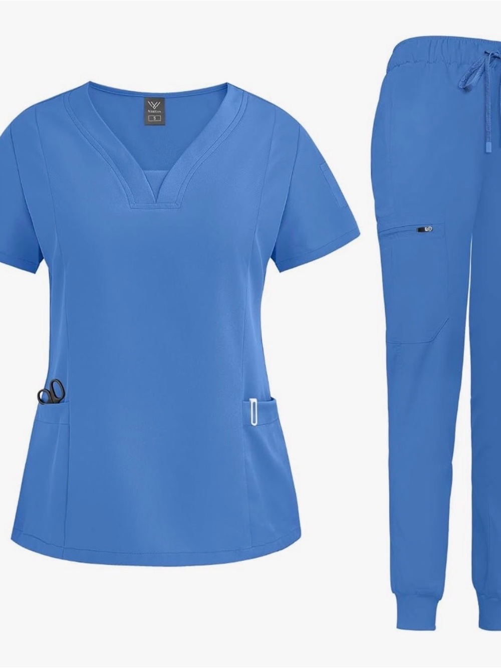 Women’s Scrub Set V-neck Top & Jogger Pants - Ceil Blue
